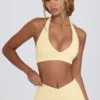 Sutien sport din jersey periat cu decolteu în V, în nuanța Lemon Marl Sutien sport din jersey periat cu decolteu în V, în nuanța Lemon Marl