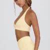 Sutien sport din jersey periat cu decolteu în V, în nuanța Lemon Marl Sutien sport din jersey periat cu decolteu în V, în nuanța Lemon Marl
