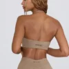 Sutien sport din jersey periat cu decolteu în V, în nuanța Mocha Marl Sutien sport din jersey periat cu decolteu în V, în nuanța Mocha Marl