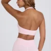 Sutien sport din jersey periat cu decolteu în V, în nuanța Pale Pink Marl Sutien sport din jersey periat cu decolteu în V, în nuanța Pale Pink Marl
