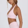 Sutien sport din jersey periat cu decolteu în V, în nuanța Pale Pink Marl Sutien sport din jersey periat cu decolteu în V, în nuanța Pale Pink Marl