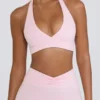 Sutien sport din jersey periat cu decolteu în V, în nuanța Pale Pink Marl Sutien sport din jersey periat cu decolteu în V, în nuanța Pale Pink Marl