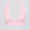 Sutien sport din jersey periat cu decolteu în V, în nuanța Pale Pink Marl Sutien sport din jersey periat cu decolteu în V, în nuanța Pale Pink Marl