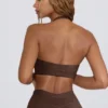Sutien sport din jersey periat cu decolteu în V, în nuanța Pecan Marl Sutien sport din jersey periat cu decolteu în V, în nuanța Pecan Marl