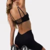 Sutien sport FlexiRib cu decolteu rotund și șireturi în spate, negru Sutien sport FlexiRib cu decolteu rotund și șireturi în spate, negru