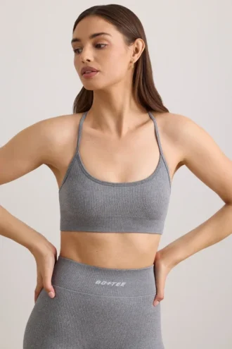 Sutien sport FlexiRib cu decolteu rotund, în gri melanj