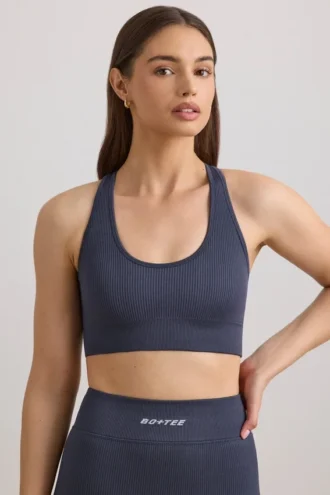 Sutien sport FlexiRib cu spate în formă de X, culoare Indigo Slate