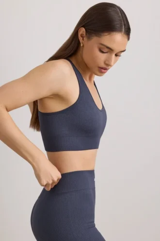 Sutien sport FlexiRib cu spate în formă de X, culoare Indigo Slate