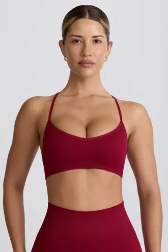 Sutien sport fără cusături, cu spate încrucișat, Super Sculpt, în culoarea burgund