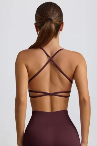 Sutien sport fără cusături și fără spate Super Sculpt, în culoarea burgund