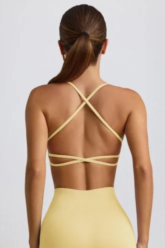 Sutien sport fără cusături și fără spate Super Sculpt, în culoarea Butter Yellow
