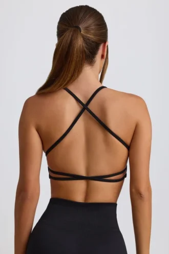 Sutien sport fără cusături și fără spate Super Sculpt, negru