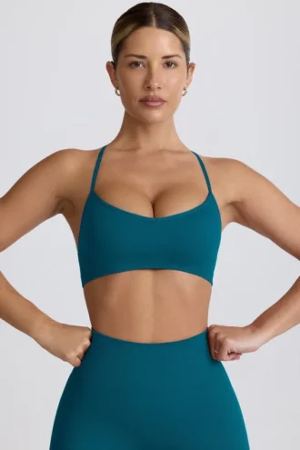 Sutien sport fără cusături Super Sculpt cu bretele încrucișate pe spate, culoare verde-albăstrui
