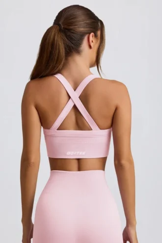 Sutien sport fără cusături Super Sculpt cu bretele încrucișate pe spate, în culoarea roz pudră