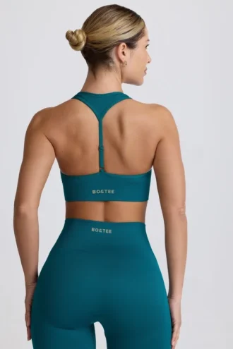 Sutien sport fără cusături Super Sculpt cu spate în T, culoare Teal