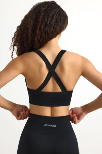 Sutien sport fără cusături Super Sculpt cu spate încrucișat, negru