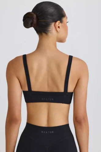 Sutien sport Soft Active cu bordură contrastantă, negru