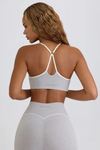 Sutien sport Soft Active cu decolteu în formă de inimă, în culoarea gri melanj
