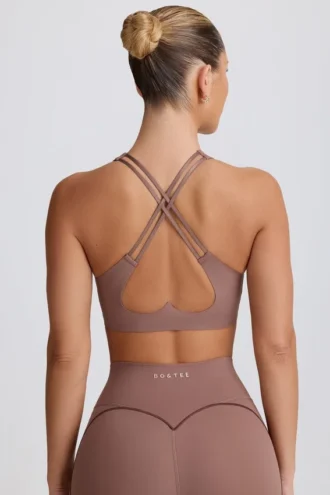 Sutien sport Soft Active cu decolteu în V, culoare Mocha