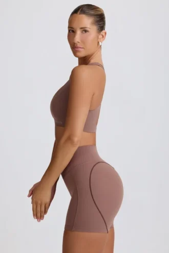 Sutien sport Soft Active cu decolteu în V, culoare Mocha
