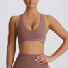 Sutien sport Soft Active cu decolteu în V, culoare Mocha