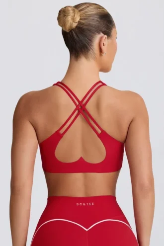 Sutien sport Soft Active cu decolteu în V, culoare roșu aprins