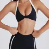 Sutien sport Soft Active cu decolteu în V și partea din față răsucită, în culoarea negru Sutien sport Soft Active cu decolteu în V și partea din față răsucită, în culoarea negru