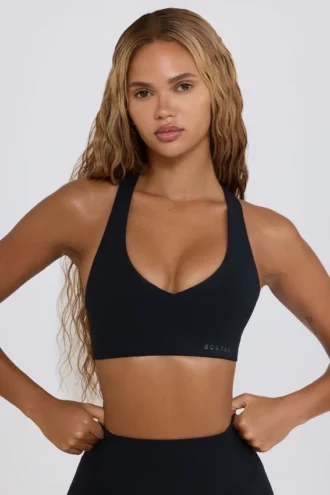 Sutien sport Soft Active cu decolteu în V, negru