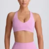 Sutien sport Soft Active cu decolteu în V, roz prăfuit