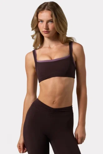 Sutien sport Soft Active cu detalii la cusături, culoare Espresso