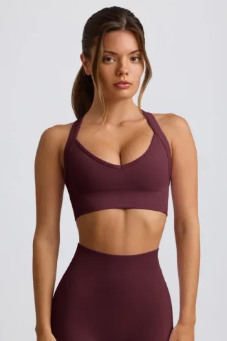 Sutien sport Super Sculpt fără cusături, cu bretele încrucișate la spate, în culoarea burgund
