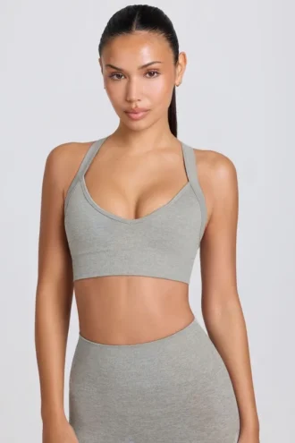 Sutien sport Super Sculpt fără cusături, cu bretele încrucișate la spate, în culoarea gri melanj