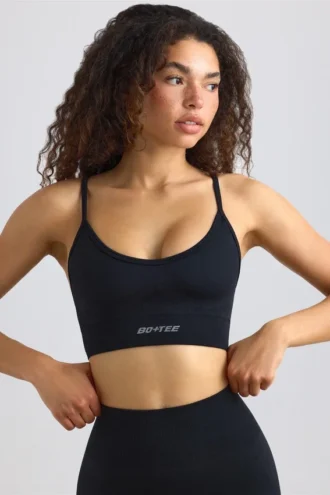 Sutien sport Super Sculpt fără cusături, cu decolteu rotund, în negru