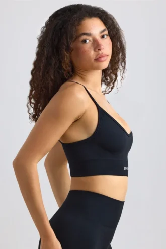 Sutien sport Super Sculpt fără cusături, cu decolteu rotund, în negru