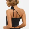 Tesia Top asimetric din jersey elastic cu detalii de trandafiri, negru
