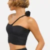 Tesia Top asimetric din jersey elastic cu detalii de trandafiri, negru