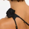 Tesia Top asimetric din jersey elastic cu detalii de trandafiri, negru