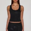 Top Aine din jersey cu decolteu rotund și spate în formă de U, cu ornamente, negru Top Aine din jersey cu decolteu rotund și spate în formă de U, cu ornamente, negru
