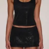 Top Aine din jersey cu decolteu rotund și spate în formă de U, cu ornamente, negru Top Aine din jersey cu decolteu rotund și spate în formă de U, cu ornamente, negru