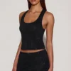 Top Aine din jersey cu decolteu rotund și spate în formă de U, cu ornamente, negru Top Aine din jersey cu decolteu rotund și spate în formă de U, cu ornamente, negru