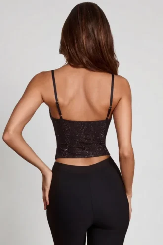Top Armelia cu guler cowl și decupaje, în negru