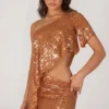 Fustă micro mini cu ornamente Cassiana, culoare bronz Fustă micro mini cu ornamente Cassiana, culoare bronz