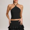 Top Aviora din modal cu gât în V, negru Top Aviora din modal cu gât în V, negru