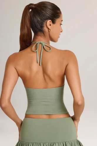Top Aviora Modal cu gât halter în verde salvie