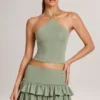 Top Aviora Modal cu gât halter în verde salvie Top Aviora Modal cu gât halter în verde salvie