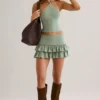 Top Aviora Modal cu gât halter în verde salvie Top Aviora Modal cu gât halter în verde salvie