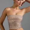 Top bandeau Charnelle cu ornamente, culoare Almond Top bandeau Charnelle cu ornamente, culoare Almond