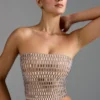 Top bandeau Charnelle cu ornamente, culoare Almond Top bandeau Charnelle cu ornamente, culoare Almond
