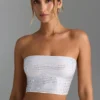 Top bandeau cu bretele în spate și decorațiuni Nanaka, alb Top bandeau cu bretele în spate și decorațiuni Nanaka, alb