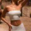 Top bandeau cu bretele în spate și decorațiuni Nanaka, alb Top bandeau cu bretele în spate și decorațiuni Nanaka, alb